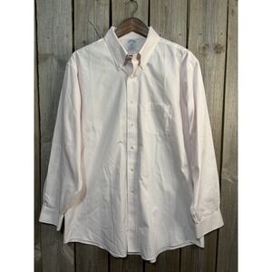 Brooks Brothers Regent Button Up Shirt Men 17.5-35 Pink Stripe Non Iron Supima
